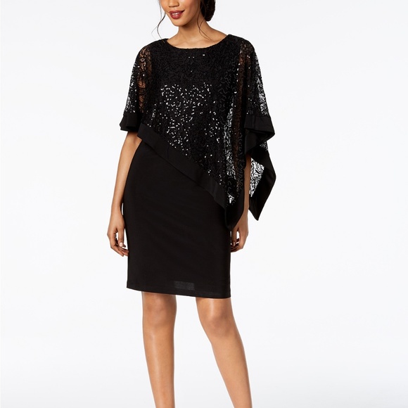 r & m richards sequined cape sheath dress